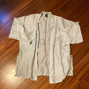 Eileen Fisher Silk and Linen Silver Open Cardigan